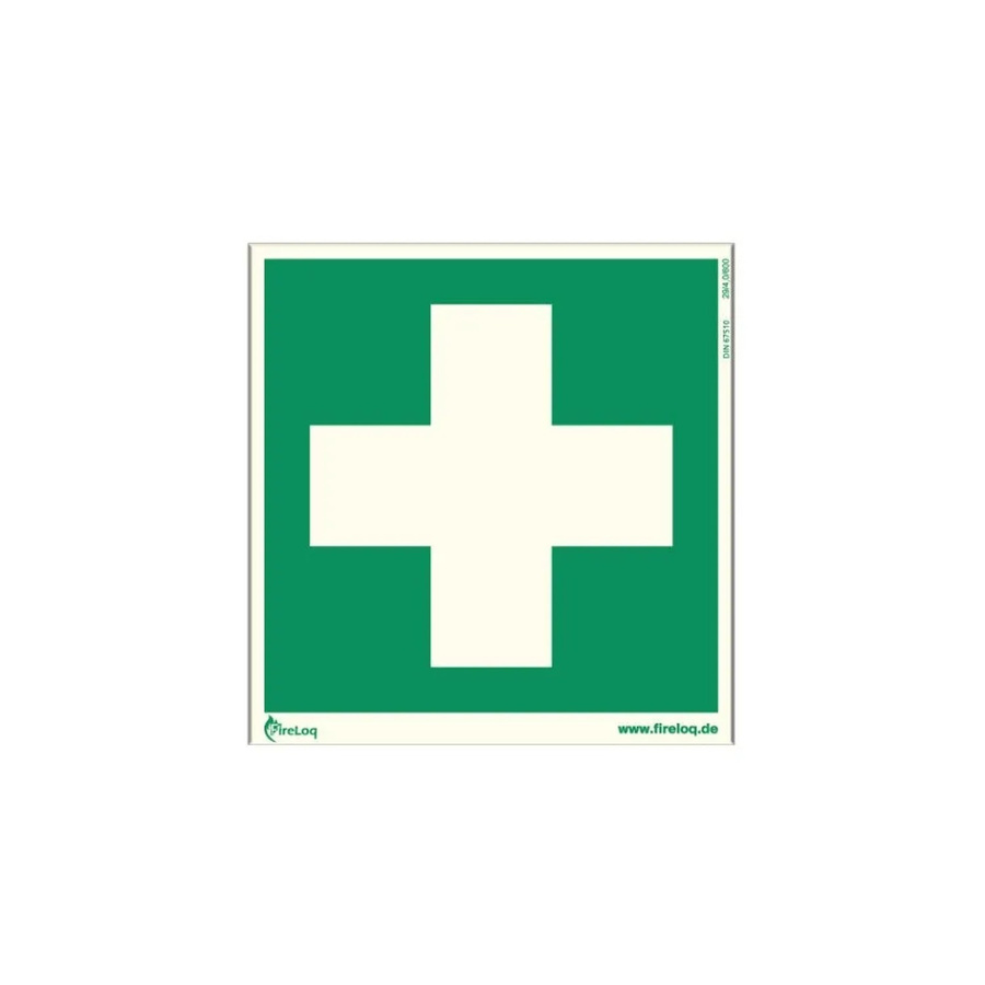 FireLoq Erste Hilfe Symbol Selbstklebend Nachleuchtend aus Kunststoff, Grün/Weiß, Durchmesser: 15 cm - Bild 2