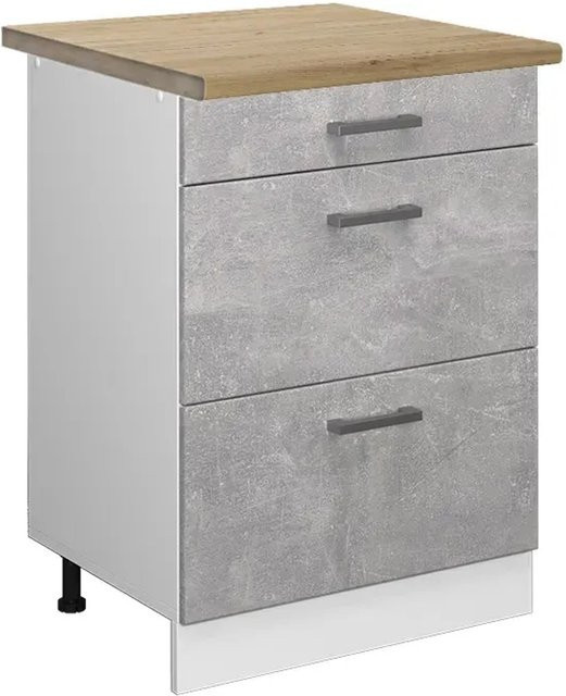 Vicco Küchenunterschrank R-Line in Beton/Weiß mit Eiche-Optik und Schubladen B/T/H: 60 x 31,03 x 81,6 cm - Bild 1