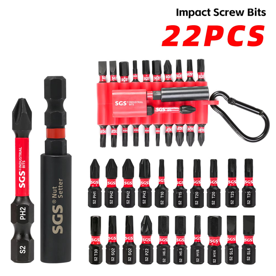 Pro Strength 22-teiliges magnetisches Schraubendreher-Set aus S2-Stahl in Rot mit verschiedenen Bit-Modellen Ph/T/Sq/Pz/H/Sl - Bild 2