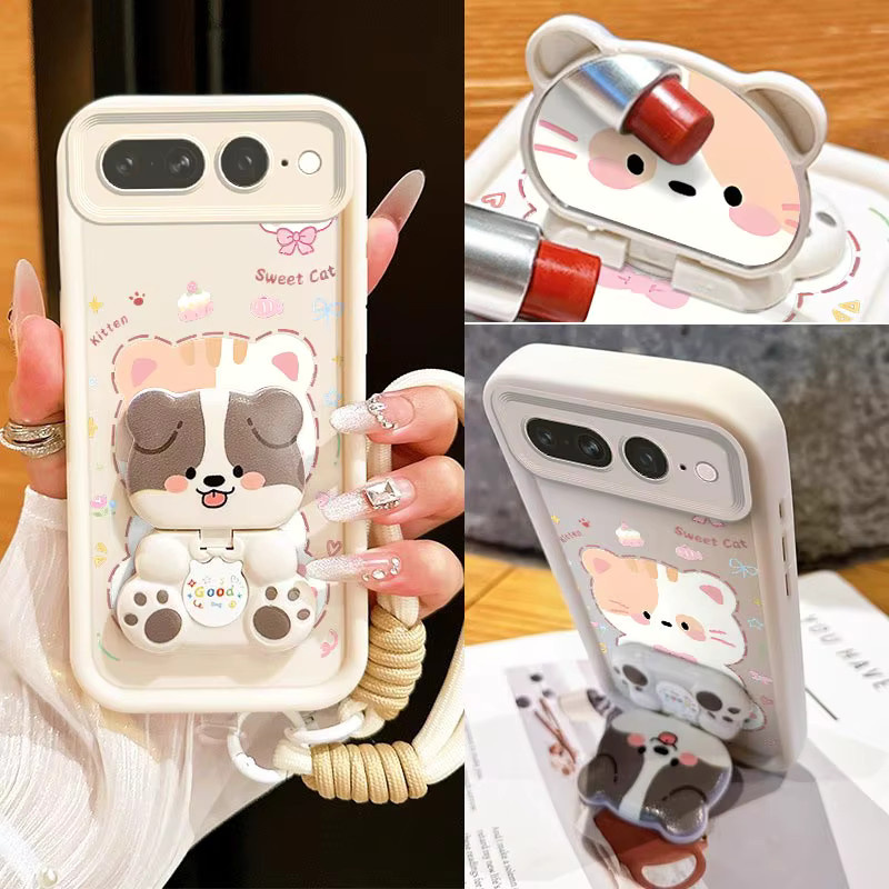 Lucky Cat Sky Eye Silikon Handyhülle mit Lanyard für Google Pixel 9 Pro XL, 9 Pro, 8 Pro, 7 Pro, 8, 8A, 7, 7A in Weiß - Bild 2