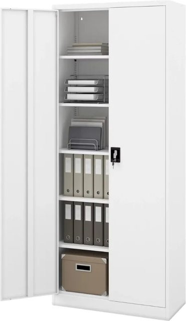 JAN NOWAK Metallschrank Weiß mit 6 Ebenen und Schloss für Büro und Werkstatt H: 220 cm, B: 90 cm, T: 40 cm - Bild 1