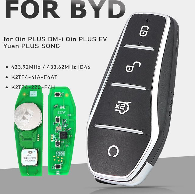 BYD Remote Key Fob Schwarz K2TF4-41A-F4AT K2TF4-22C-F4H 433,92 MHz 433,62 MHz ID46 für Qin PLUS DM-i Qin PLUS EV Yuan PLUS und SONG Smart Ersatzschlüssel - Bild 1