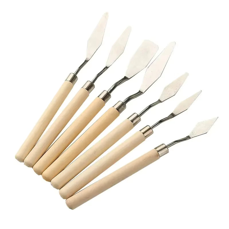 7-teiliges Set Künstler-Spachtel aus Edelstahl und Holz in Silber und Rot für Ölmalerei und Mischarbeiten - Bild 4