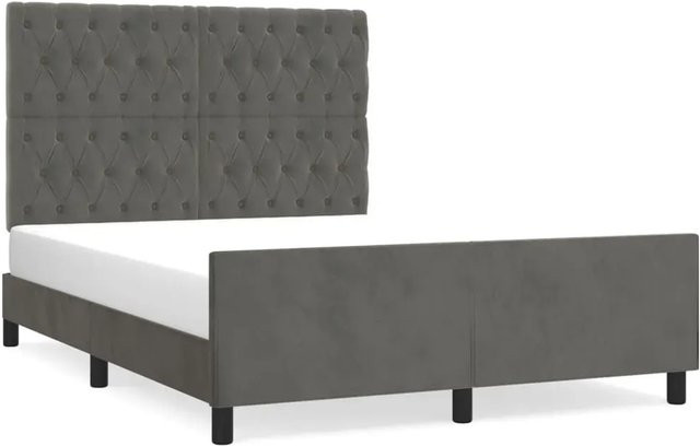 vidaXL Bettgestell mit Kopfteil aus Samt in Dunkelgrau, B/T/H: 140 x 190 x 128 cm - Bild 1
