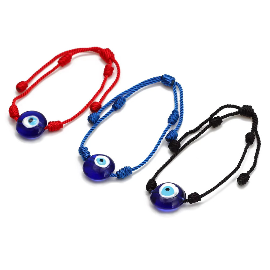 Perlenarmband Lucky Eye, Blau, Messing, geflochtenes rotes Seil, Unisex - Bild 1