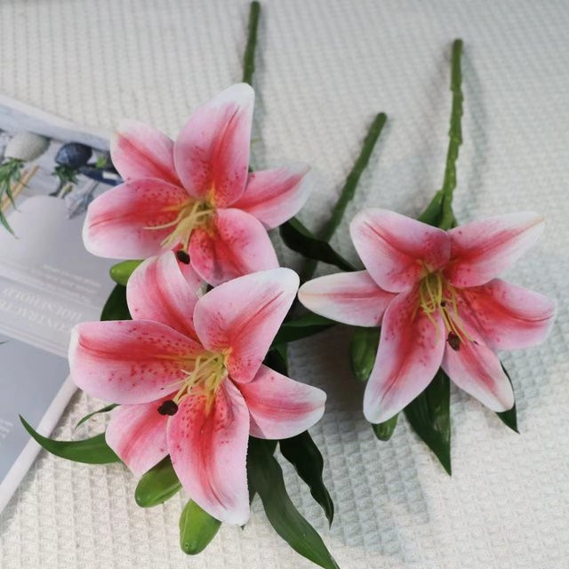 WTEMPO Lilien-Bouquet aus 3D-Druck, künstliche Blumen in Pink für die Tischdekoration - Bild 1