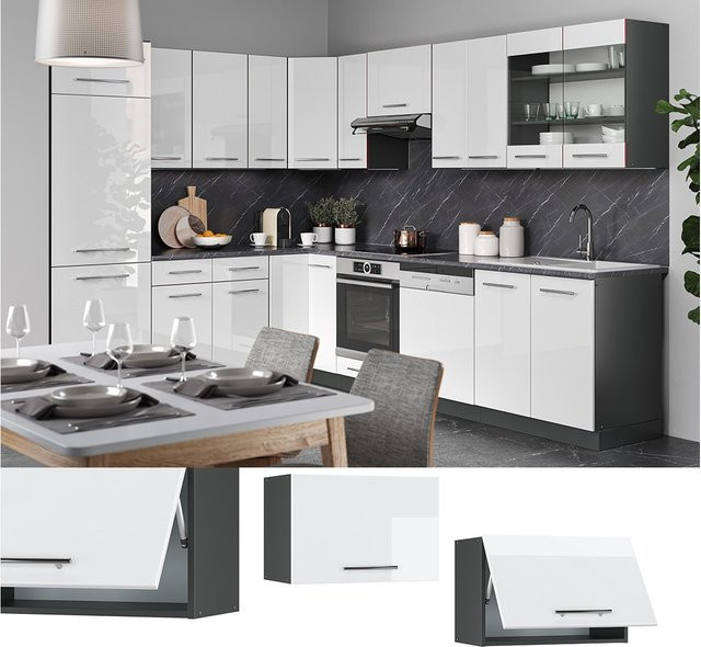 Vicco Hängeschrank Fame-Line Küchenschrank Weiß Hochglanz Anthrazit B: 60 cm, H: 40 cm, T: 34,1 cm - Bild 1