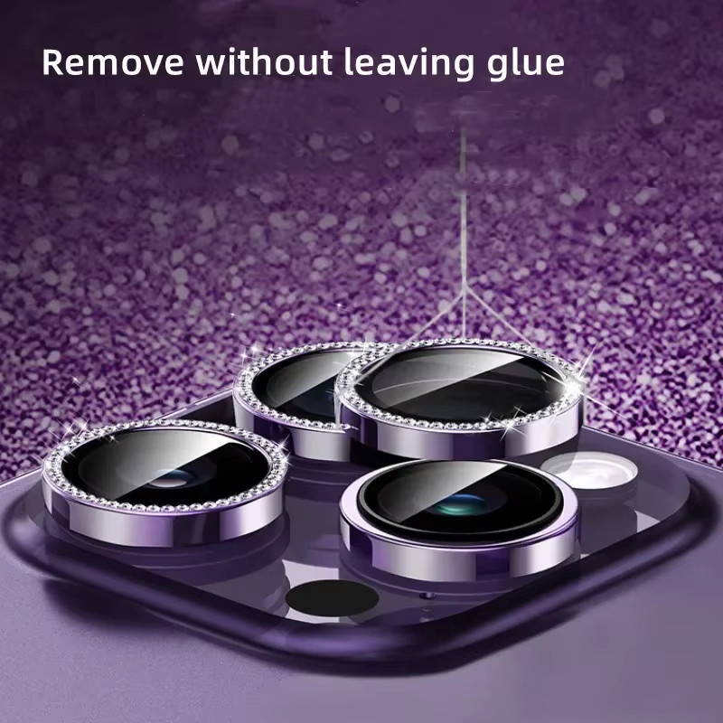 Luxus Diamant Kamera Schutz Metall Ring und Objektivglas für Apple iPhone 14 15 16 Pro Max Plus in Blau, 2-3 Stück - Bild 2