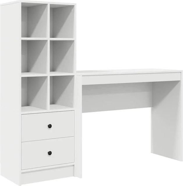 vidaXL Schreibtisch mit Schubladen und Regal-Aufbewahrungseinheit 2-teiliges Set in Weiß und Braun - Bild 1