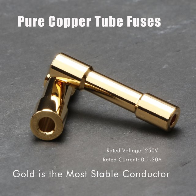 Preffair Ersatz-Audio-Sicherungsröhre aus reinem Kupfer, vergoldet, für CD-Verstärker, 5 x 25 mm oder 6 x 25 mm, Farbe: Gold - Bild 1