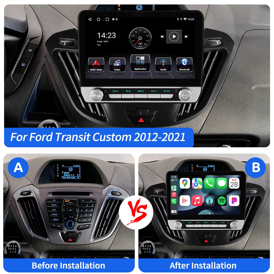 MOPECT Android 15 Autoradio für Ford Transit Custom 2013-2021 mit 10,1 Zoll Touchscreen, 6+128GB, 8-Kern, Wireless Carplay, 4G, GPS, Bluetooth, DAB und AHD Rückfahrkamera, Schwarz - Bild 3