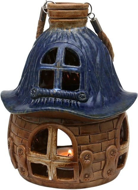 Dekohelden24 XL Gartenlaterne aus Keramik in Braun, wetterfestes Windlicht B/T/H: 18 x 18 x 23 cm - Bild 1