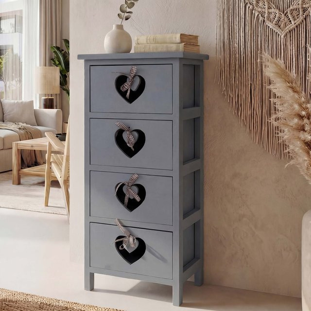 MCW Kommode Sues Schubladenkommode im Shabby-Look mit Herzen, grau-blau, B/T/H: 70 x 29 x 25 cm - Bild 1