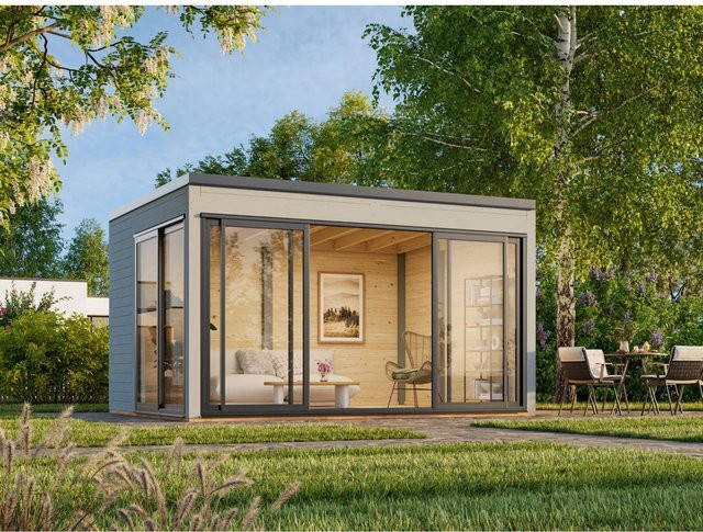 Palmako Holz-Gartenhaus Serena Slide Plus mit Pultdach in Grau, B/T: 420 x 320 cm - Bild 1