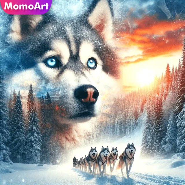 Momoart Diamantmosaik Hund Wolf Winter DIY Rund Wandkunst Multicolour B/T/H: 20 x 20 x 20 cm - Bild 1