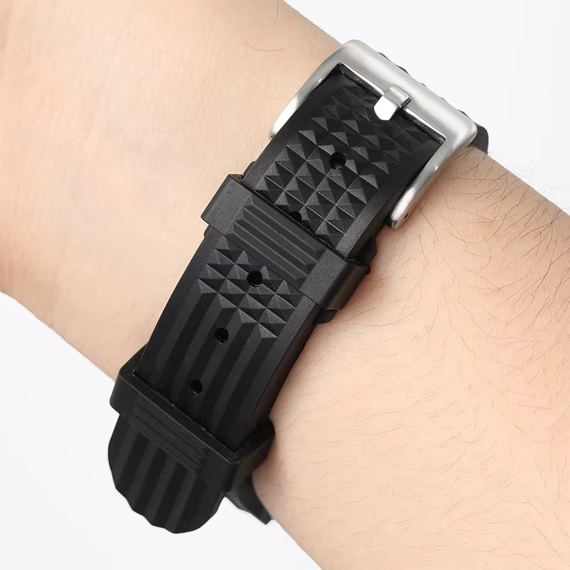 Watchdives Uhrenarmband Kautschuk, Edelstahl, Schwarz, Unisex - Bild 3