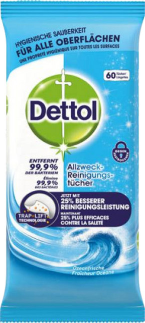 Dettol Allzweck-Reinigungstücher Ozeanfrische Blau, 60 Stück - Bild 1