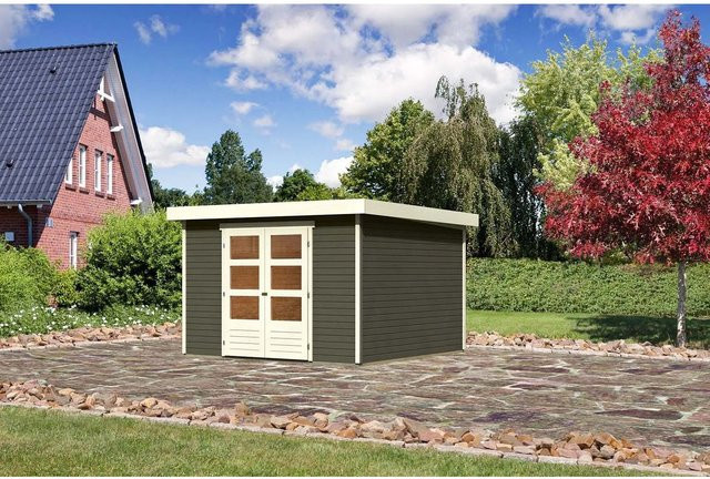 Karibu Holz-Gartenhaus Boras in Terragrau mit Flachdach und modernem Design, B: 298 cm, T: 302 cm, H: 216 cm - Bild 1