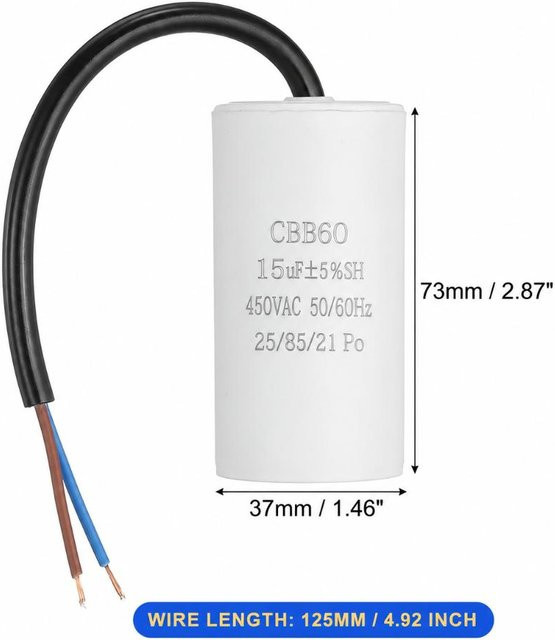 JTRkagane CBB60 Anlaufkondensator für Wasserpumpen, 15UF, 450V, Weiß - Bild 1