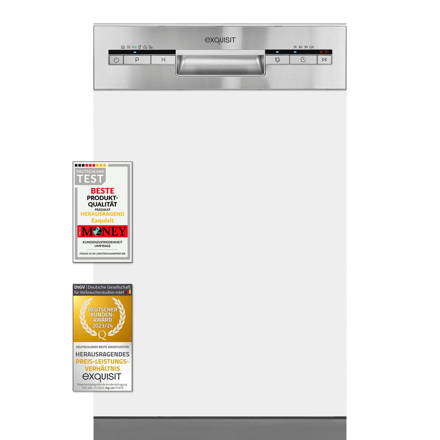 Exquisit EGSP51009-EB-030E Geschirrspüler in Silber, Einbaugerät aus Edelstahl mit Aquastop und Schnellprogramm - Bild 1