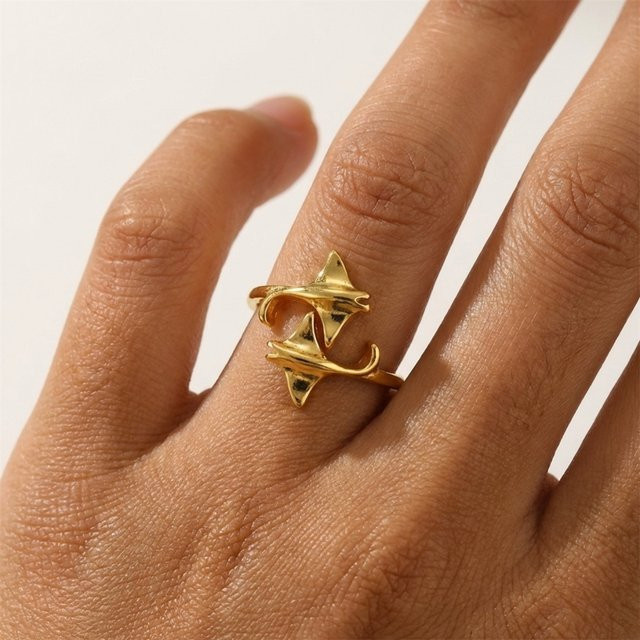 Rinhoo Ring, Eidechse, Grüner Emaille, Gold, Unisex - Bild 1