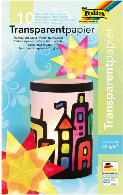 folia Transparentpapier mehrfarbig, 10 Blatt, B: 18,5 cm, H: 29,7 cm - Bild 1