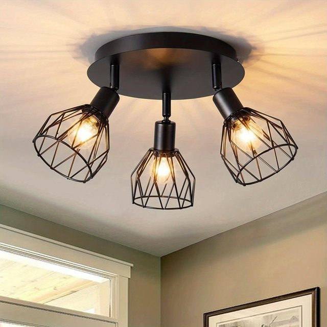 Yuda Lighting Küchenlampe aus schwarzem Metall mit drei multidirektional drehbaren Leuchten im Bauernhaus-Stil, Farbe: Schwarz - Bild 1