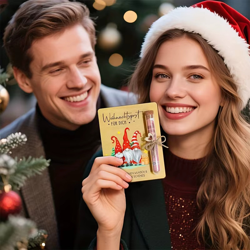 Weihnachtskarte aus Holz mit Reagenzglas für Geldgeschenke, bunte Weihnachtselfen-Verpackung für Männer und Frauen - Bild 3