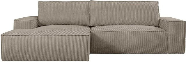 Vente-unique Schlafsofa Amelia in Taupe mit Cord-Bezug und L-Form - Bild 1