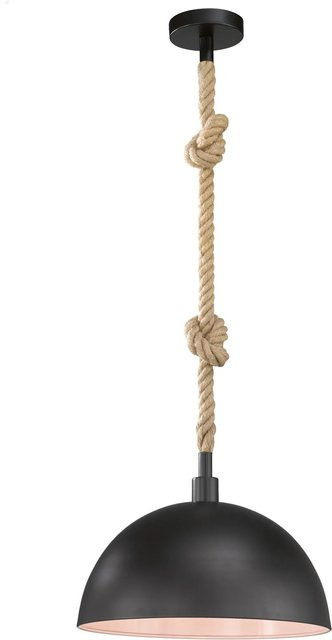 Fischer & Honsel Pendelleuchte Rope 1-flammig Schwarz-Weiß aus Metall und Hanfseil - Bild 1