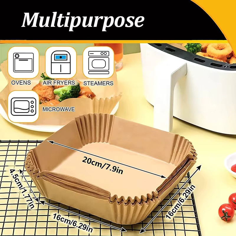 Einweg Papier Backformen für Air Fryer, runde Antihaft Backpapier Liner, braun, Durchmesser: 16,0 cm, 50 Stück - Bild 6