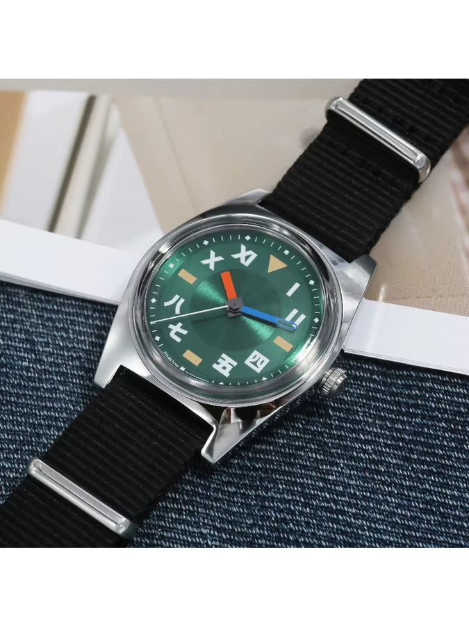 PHANTOM Armbanduhr, Handaufzug, Edelstahl, 36 mm, Textil/NATO, Grün, Unisex - Bild 6