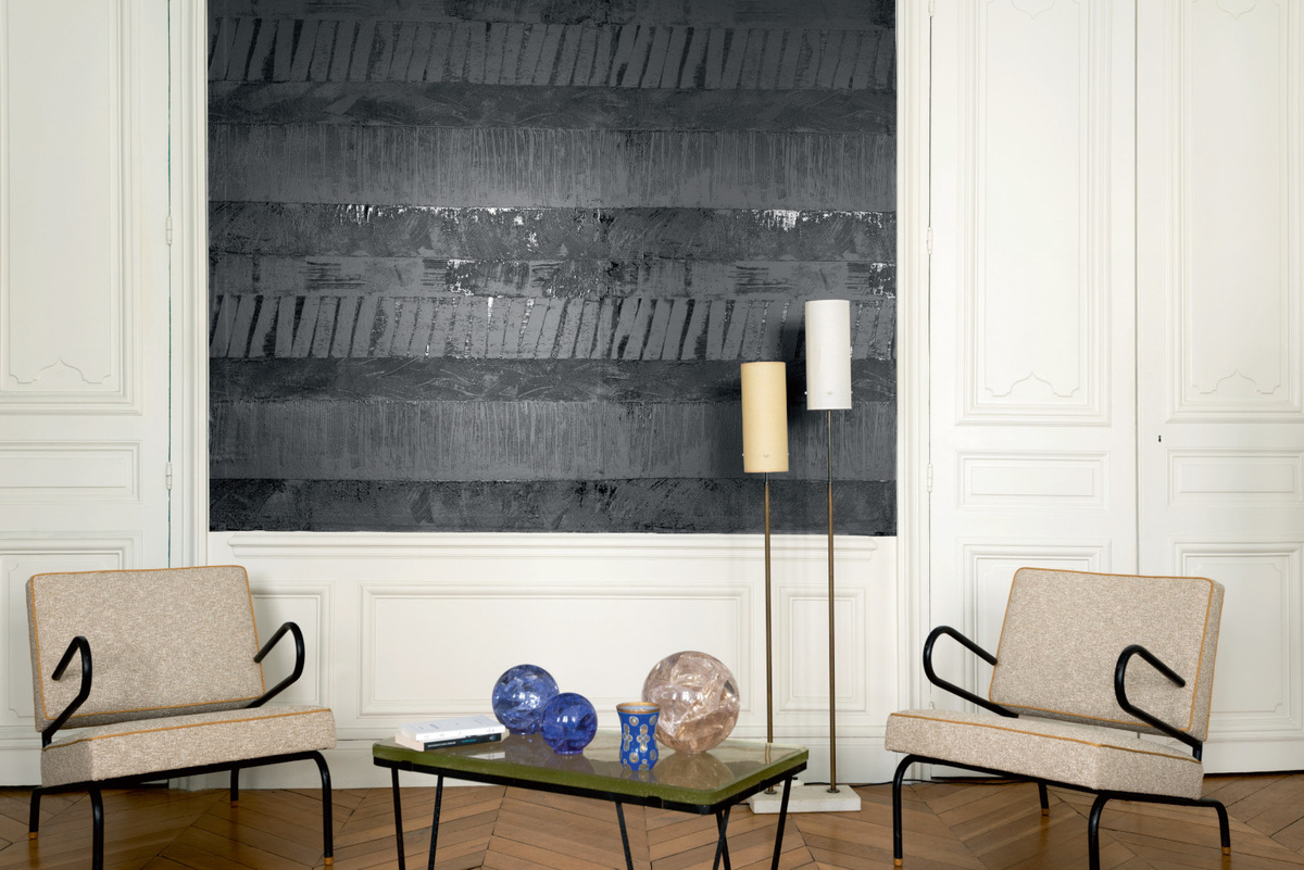 Élitis Tapete Cadence RM 1023 80 in Schwarz und Grau mit abstraktem Textildesign im modernen Stil - Bild 1