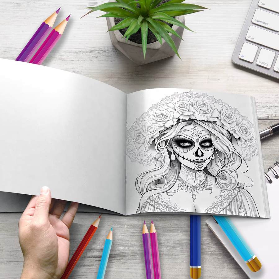 Malbuch für Erwachsene Sugar Skull mit 20 Blatt zum Ausmalen und Zeichnen - Bild 4