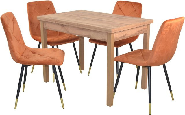Möbel direkt online 5-teilige moderne Tischgruppe mit Esstisch und 4 Stühlen in Schwarz-Gold mit Auszugsfunktion - Bild 1