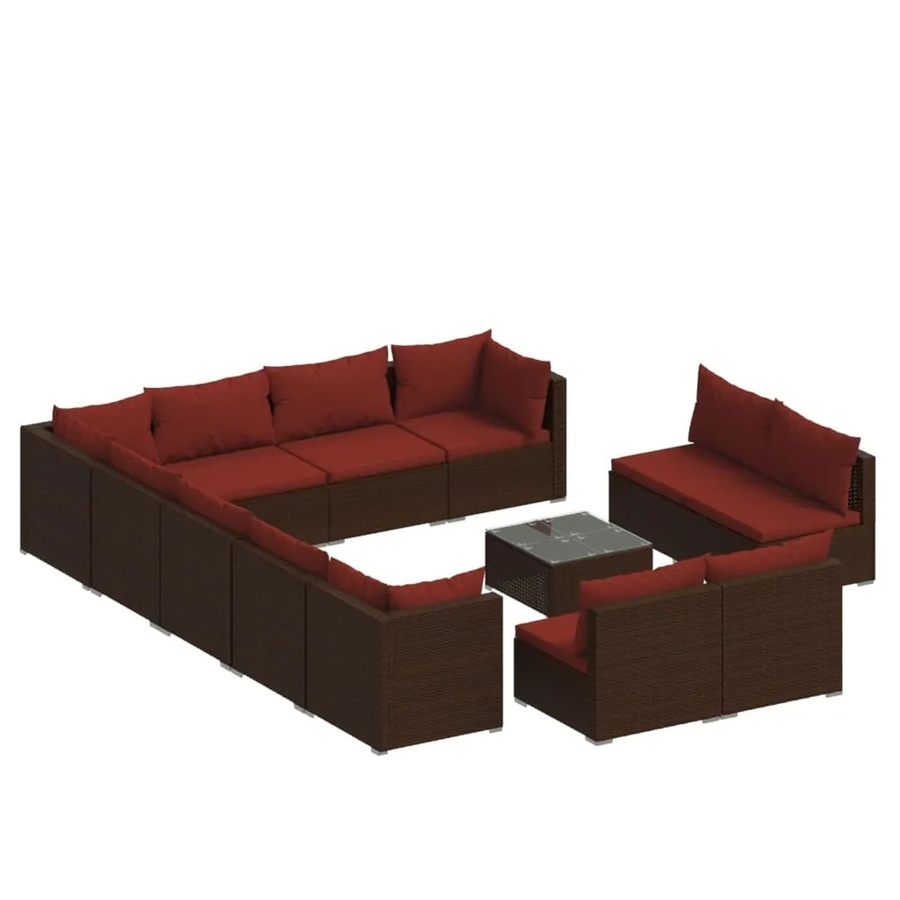 vidaXL 13-tlg. Garten-Lounge-Set aus braunem Poly-Rattan mit Kissen und pulverbeschichtetem Stahlgestell - Bild 2
