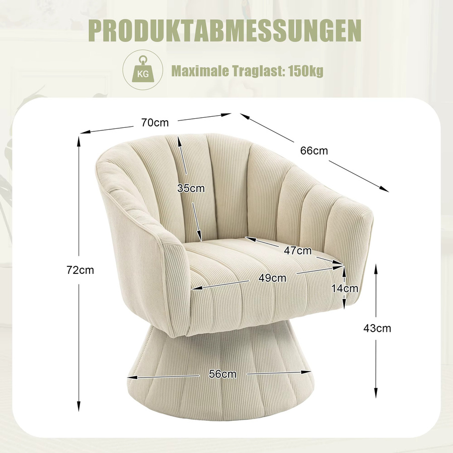 LVHOM Modern 360 Grad Drehbarer Cord-Akzentsessel mit Armlehnen in Schwarz oder Beige - Bild 2