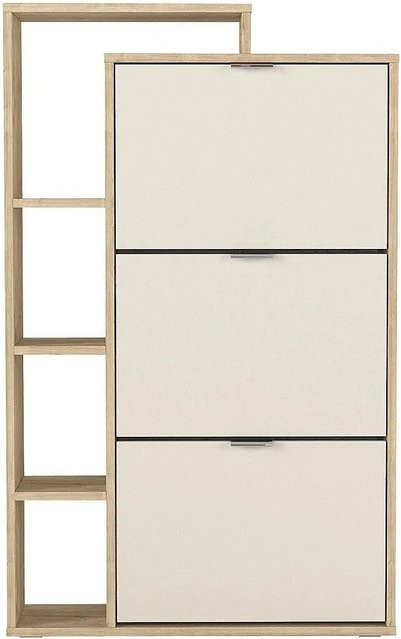 Schuhschrank Rivaya von Vente-unique in Beige, Modernes Design mit Klappen und offener Ablage, Breite: 80 cm, Höhe: 128,6 cm, Tiefe: 25 cm - Bild 1