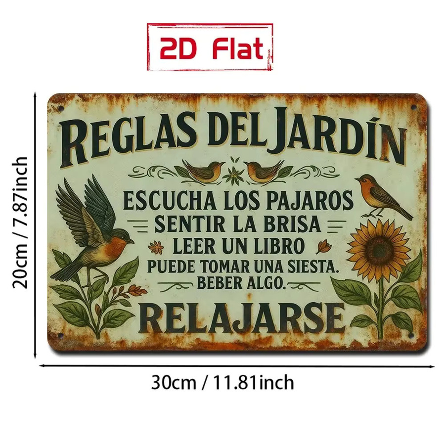 CIFBUY Vintage-Schild mit spanischen Gartenregeln aus Metall, Wandkunst mit floralem Design und Typografie, Mehrfarbig, Breite: 30 cm, Höhe: 20 cm - Bild 2