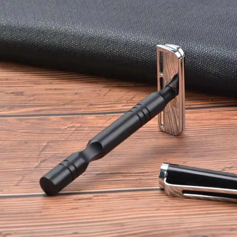 YAQI Excalibur Einseitiger Rasierrasierer für Herren, Chrom- und schwarzer Aluminiumgriff - Bild 4