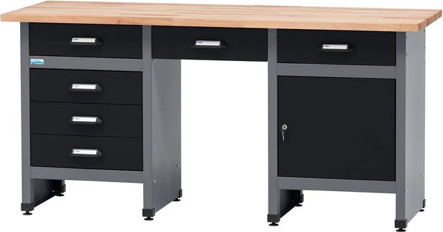 Küpper Werkbank mit 1 Tür, 6 Schubladen und Sitzraum, Schwarz-Grau, H x B x T: 84 x 170 x 60 cm - Bild 1