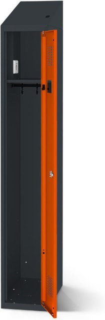 rotstahl Kleiderspind mit Ladefunktion und 1 Tür in Orange mit anthrazitgrauem Korpus, B: 30 cm, H: 200 cm - Bild 1