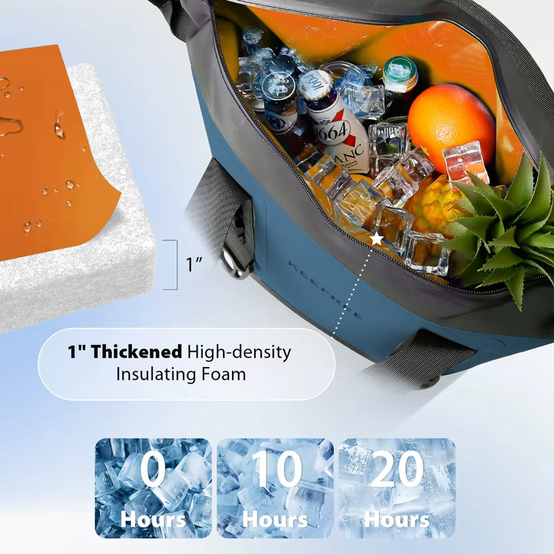 Oeny Wasserdichte Thermoisolierte Kühltasche aus TPU für Outdoor, Camping und Angeln in Grau oder Blau, 42 Liter - Bild 5