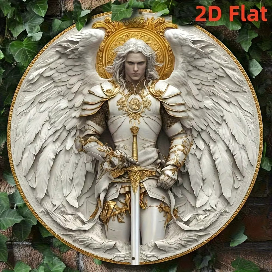 CIFBUY St. Michael 3D Metall-Wandkunst rundes Aluminiumschild mit Engel- und floralem Motiv Durchmesser: 20 cm - Bild 2