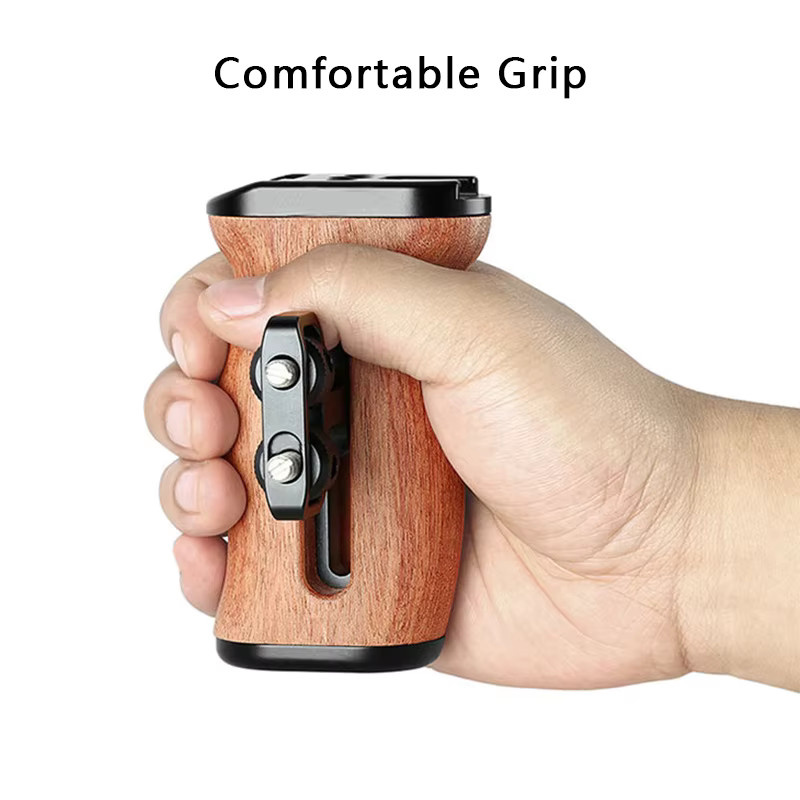 SZKOSTON Mini-Seitengriff für Kamerakäfig mit 1/4"-20 Gewindeloch, verstellbar mit integriertem Cold Shoe, Farbe: Braun - Bild 3