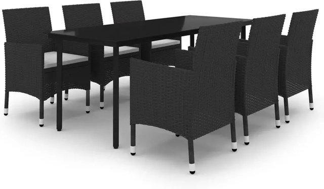 vidaXL 7-teilige Garten-Essgruppe aus Poly-Rattan und Glas in Schwarz und Cremeweiß mit Auflagen - Bild 1