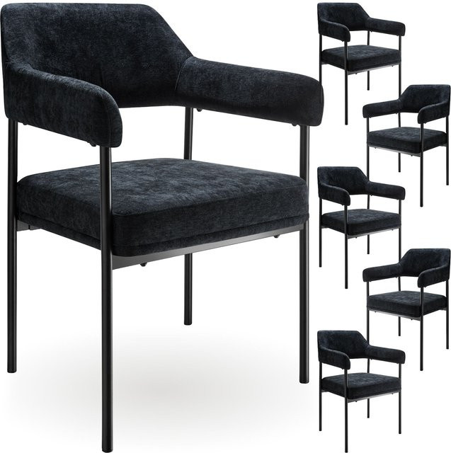 tectake Armlehnstuhl Doé 6er Set gepolstert in Schwarz mit pulverbeschichteten Stahlbeinen B/T/H: 58 x 62 x 85 cm - Bild 1