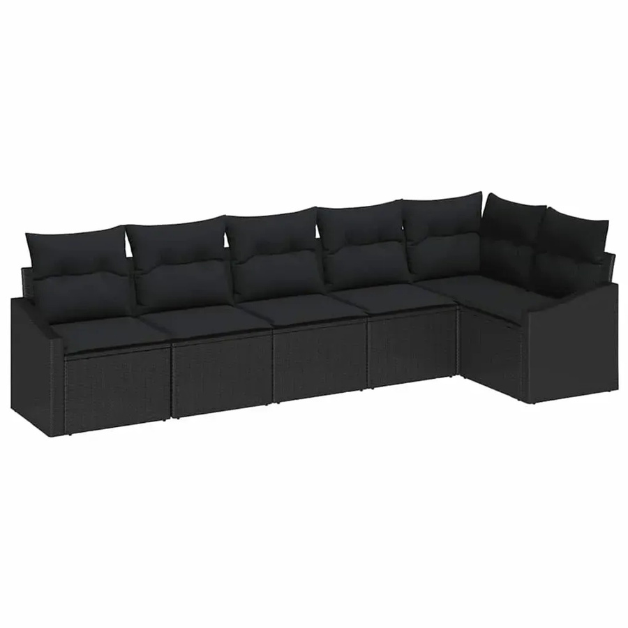 vidaXL Garten-Sofa-Set 6-teilig in Schwarz aus Poly Rattan mit Polsterung und L-Form - Bild 2