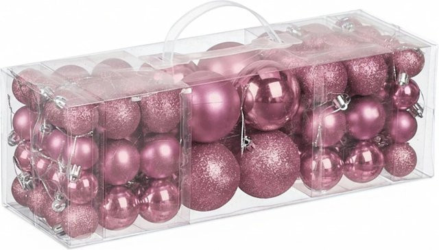 Relaxdays Weihnachtskugeln Set aus Kunststoff in Rosa, 76er Set, bruchsicher - Bild 1