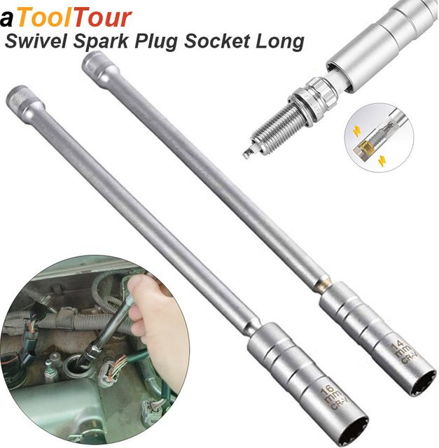 atooltour Magnetische Zündkerzen-Buchse mit drehbarer Verlängerung und Schlüssel-Adapter in Silber für Reparatur und Installation - Bild 1